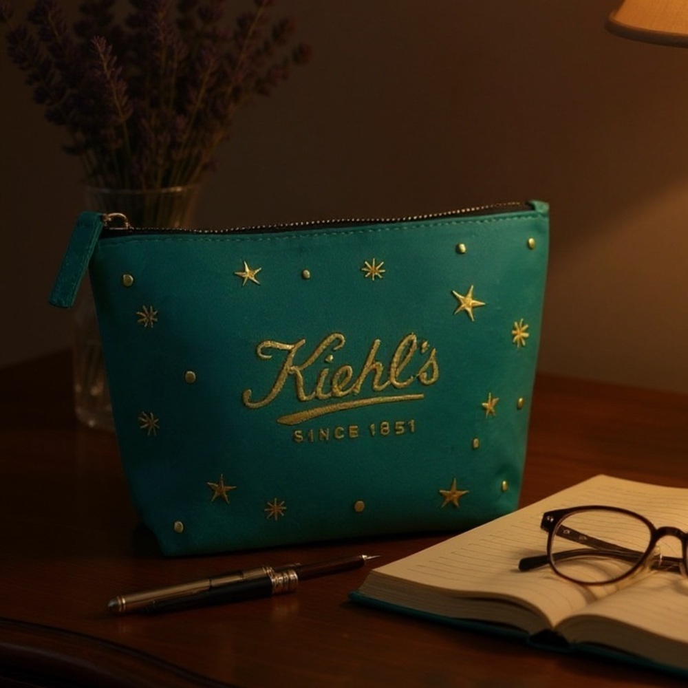 Kiehl’s Velvet Pouch Makeup Cosmetic Case Bag Green - Picture 14 of 14